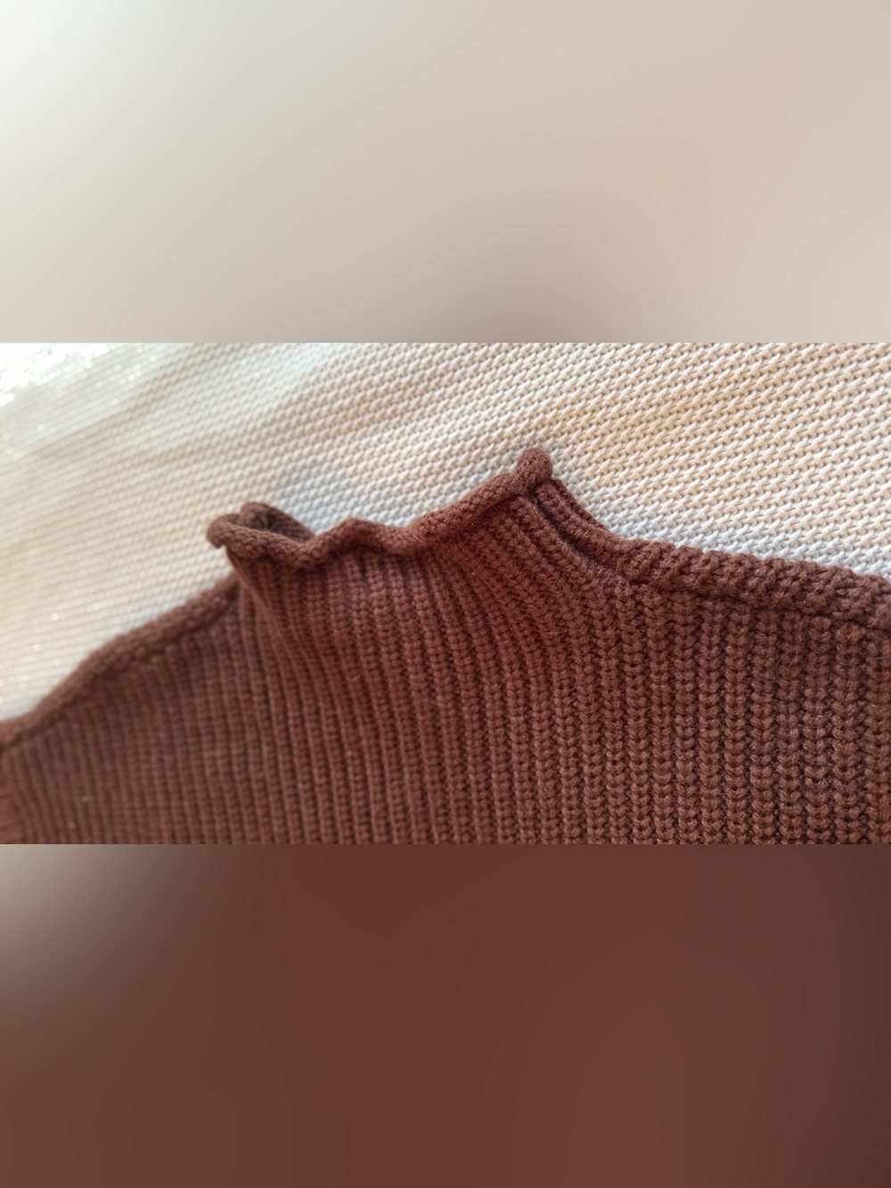 PETAL & PUP Remi Chocolate Brown Ribbed Mock Neck Sweater 1/2 Sleeve - Picture 8 of 14